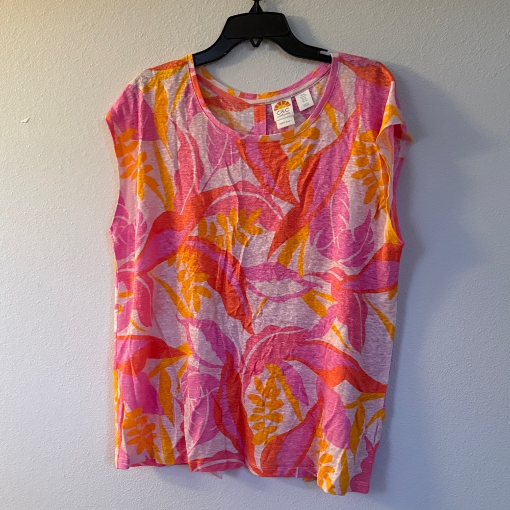 C&C California Vibrant Pink and Orange Short Sleeve Top
